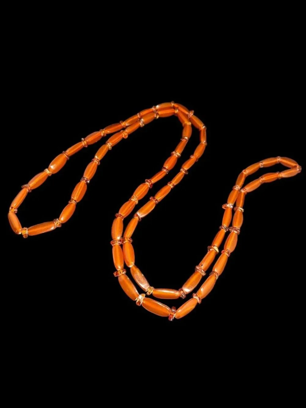 Vintage Art Deco Baltic Amber Carnelian Agate Beaded Long Necklace 50 in